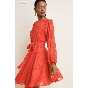 Anthropologie Mare Mare Red Amal Textured Belted Mini Dress